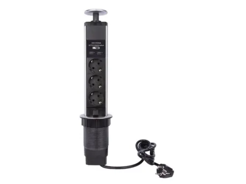 POP-UP Stekkerblok Met 3 Stopcontacten - 2 x USB - Randaarde