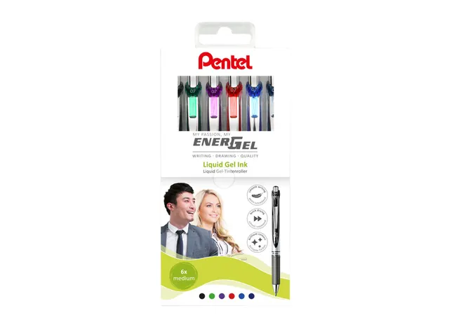 Roller gel Pentel Energel BL77 Medium assorti étui 6 pièces
