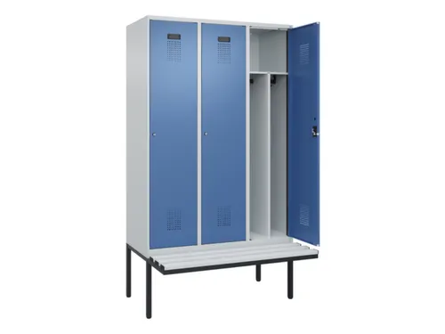 locker met bank,voor scheiding van kleding,HxBxD 2120x1200x815mm,3vak