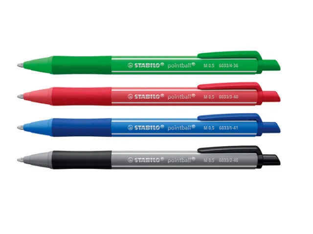 Stylo bille STABILO pointball Colorful Medium assorti blister 4 pièce