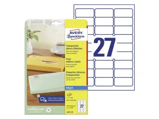 inkjetetiket Avery 63,5x29,6mm transparant 25 vel 27 etiketten per vel - 1