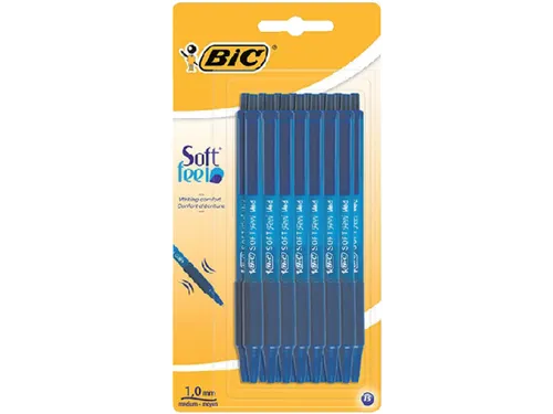 Balpen Bic soft feel clic Grip blauw medium blister à 15 stuks