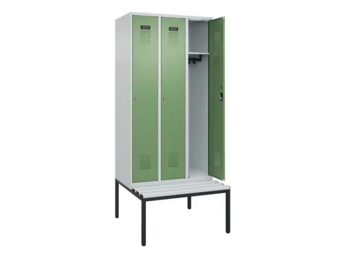 locker met bank,HxBxD 2120x900x815mm,3vak,vak B 300mm,cilinderslot