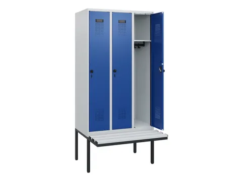 locker met bank,HxBxD 1950x900x815mm,3vak,vak B 300mm,draaigrendel