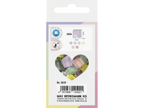 Folia Mozaieksteentjes glas 10x10mm pastelkleuren assorti