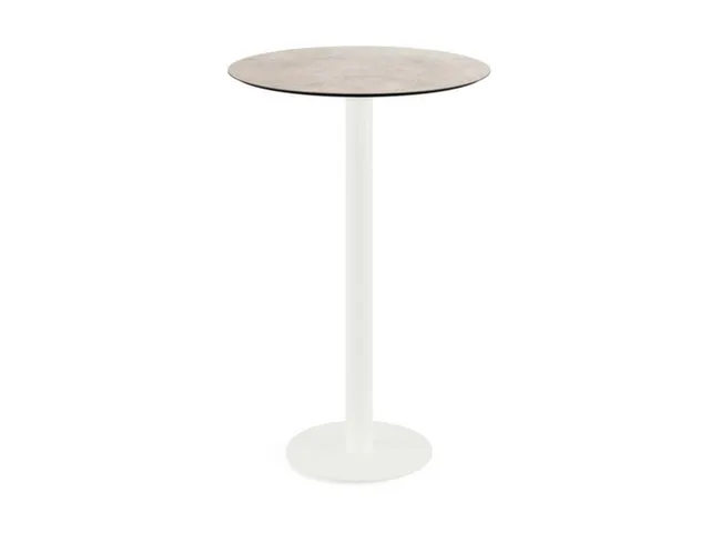 statafel,HxØ 1090x700mm,rond,schotelvoet wit,blad HPL Moonstone