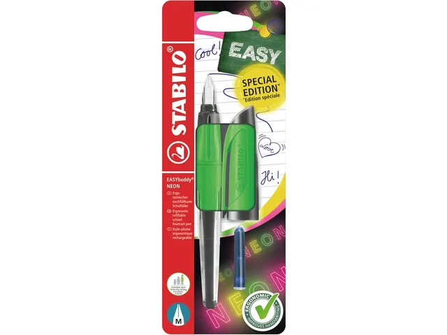 Vulpen STABILO Easybuddy M neon groen blister à 1 stuk