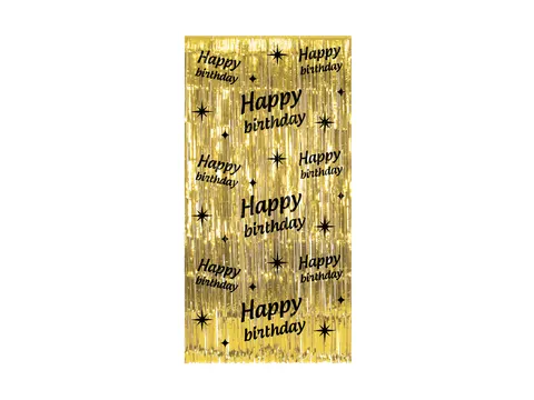 Feestgordijn Classy Party Curtain 'Happy Birthday' Goud-Zwart 1x2m