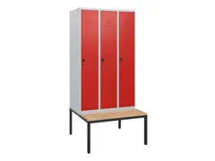 locker met bank,HxBxD 1950x900x815mm,3vak,vak B 300mm,draaigrendel