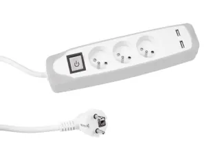 3-Voudige Stekkerdoos Met Schakelaar - 2 USB-Poorten - Grijs/WIT - 1.5 - 2