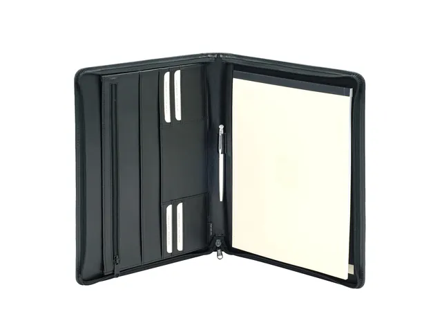 Schrijfmap van der Spek A4 + rits rundleer met nerf zwart