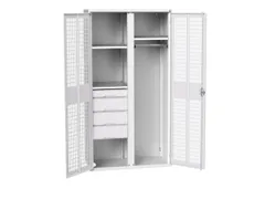 Locker 2000x1050x550mm 3 vakken lade, dubbele ventilatiedeur, RAL7035