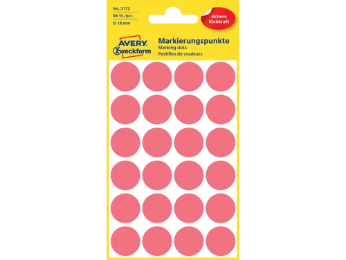 Etiket Avery Zweckform 3172 Rond Ø18mm Lichtrood 96 Stuks