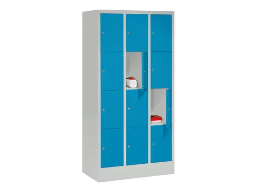 lockerkast,HxBxD 1518x900x500mm,3x4vakken,RAL7035,front RAL5012