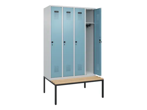 locker met bank,HxBxD 2120x1200x815mm,4vak,vak B 300mm,draaigrendel