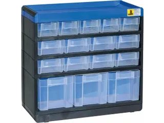 magazijnkast HxBxD 285x300x135mm 16laden behuizing zwart/blauw - 1
