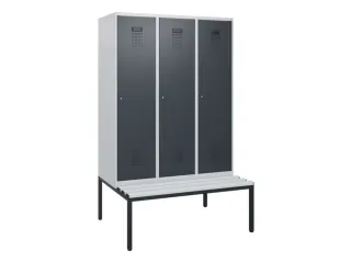 locker met bank,HxBxD 1950x1200x815mm,3vak,vak B 400mm,cilinderslot - 2