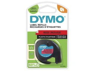 Labeltape Dymo Letratag 91203 plastic 12mm zwart op rood S0721630 - 1
