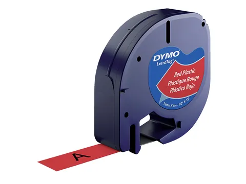 Labeltape Dymo Letratag 91203 plastic 12mm zwart op rood S0721630