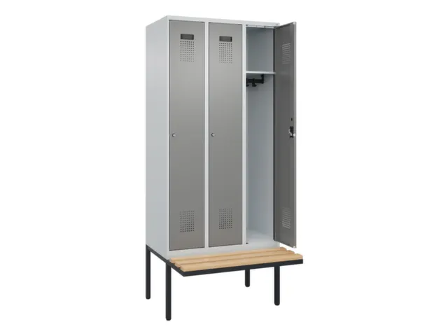 locker met bank,HxBxD 2120x900x815mm,3vak,vak B 300mm,cilinderslot