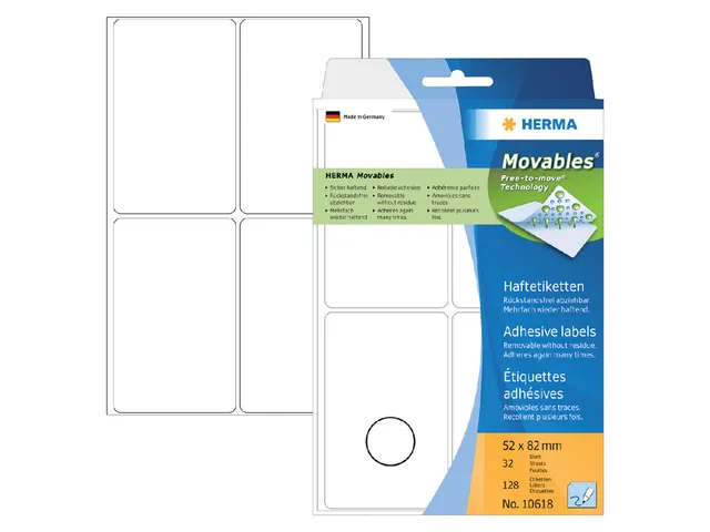 HERMA 10618 Verwijderbare universele etiketten 52x82mm Wit 96 stuks