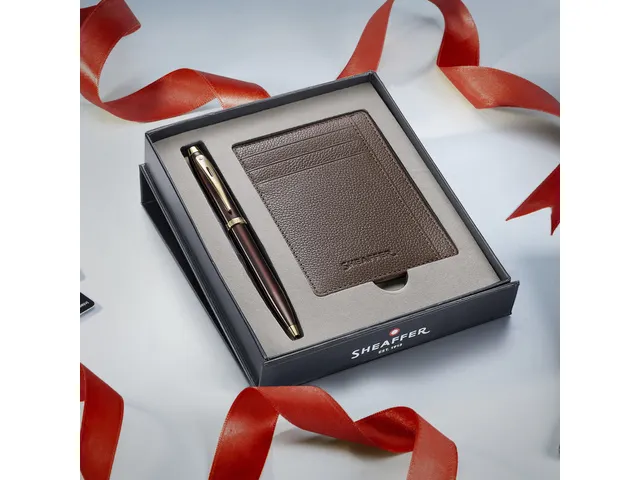 Set cadeau Stylo à bille Sheaffer 100 9370 brun brillant ton or avec