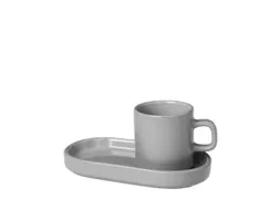 Set Espressokopjes 2Kopjes 2Planken Keramiek Grijs 50Ml Per Kopje