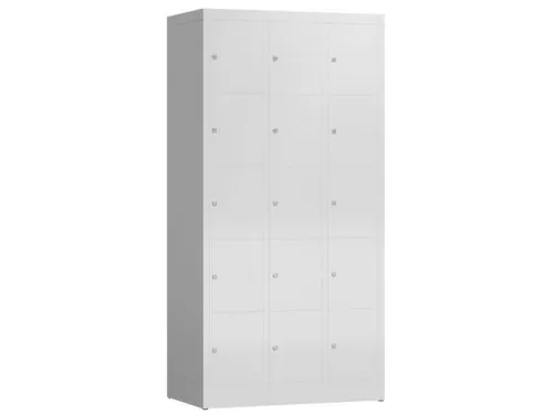 Lockerkast 1800x870x500mm 3x5 vakken cilinderslot, sokkel, RAL7035