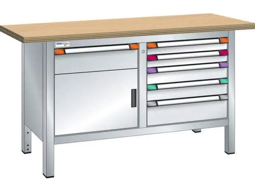werkbank,HxBxD 845x1500x700mm,multiplexblad,RAL7035,front RAL7035