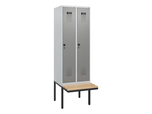 locker met bank,HxBxD 1950x600x815mm,2vak,vak B 300mm,draaigrendel
