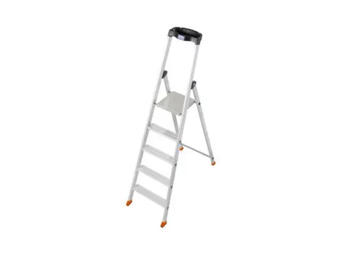 trapladder,eenzijdig,5treden,bordes met profiel,Stand H 1,05m
