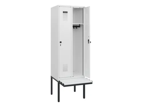 locker met bank,HxBxD 1950x600x815mm,2vak,vak B 300mm,draaigrendel