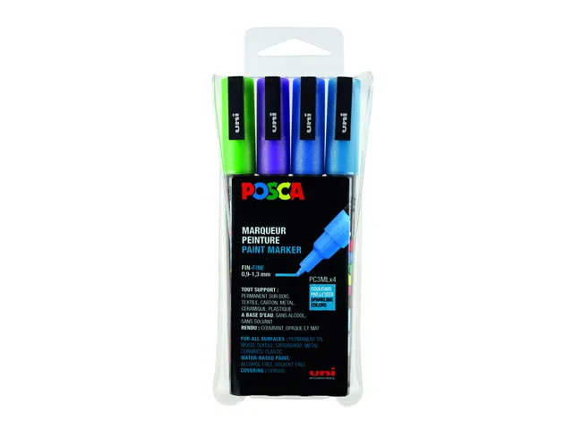 Verfstift Posca PC3M Fijne punt 0,9-1,3mm 4 stuks glitter koele kleure