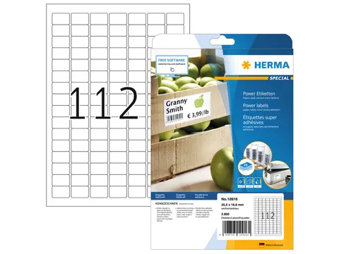 HERMA 10916 Power Etiketten A4 25,4x16,9mm Wit 2800 stuks