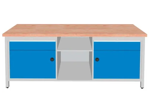 werkbank,HxBxD 860x2000x750mm,onderstel RAL3003,fronten RAL3003
