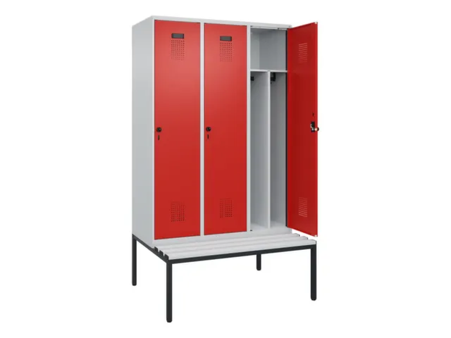 locker met bank,voor scheiding van kleding,HxBxD 2120x1200x815mm,3vak