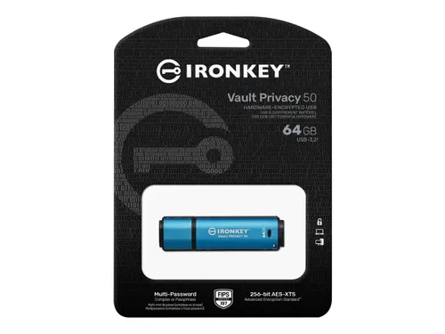 Kingston Technology IronKey Vault Privacy 50 USB Stick 64gb Blauw