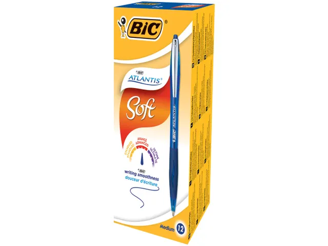 Balpen Bic Atlantis soft metalen clip clic medium blauw