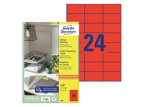 Gekleurd Etiket Avery Zweckform 70x37mm Rood 2400 stuks