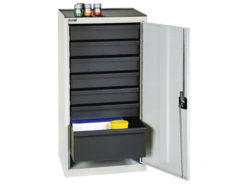 werkplaatskast,HxBxD 1000x500x500mm,7lade(n),draaigrendel,voetplaat