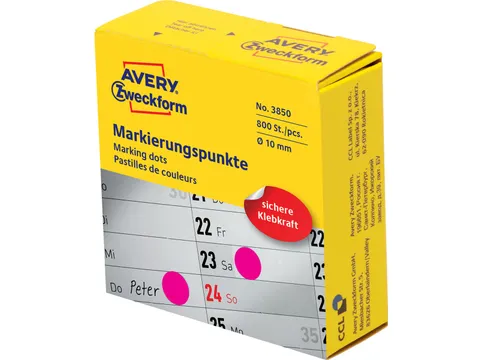 Avery marking dots, diameter 10mm, rol met 800 stuks, rood
