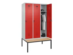 locker met bank,HxBxD 2120x1200x815mm,3vak,vak B 400mm,draaigrendel