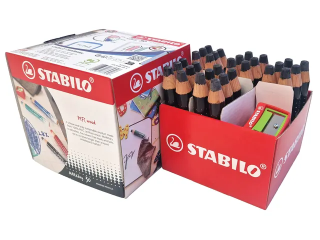 Whiteboardpotlood STABILO MARKdry incl 2 slijpers zwart classpack 30st