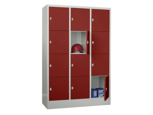lockerkast,HxBxD 1850x1200x500mm,3x4vakken,RAL7035,front RAL3000