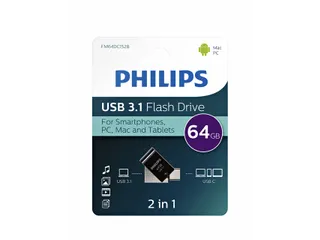 USB stick 3.1 Philips 2in1 USB-C USB-A 64GB zwart - 2