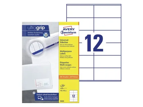 Etiket Avery Zweckform 3424 105x48mm wit 1200stuks