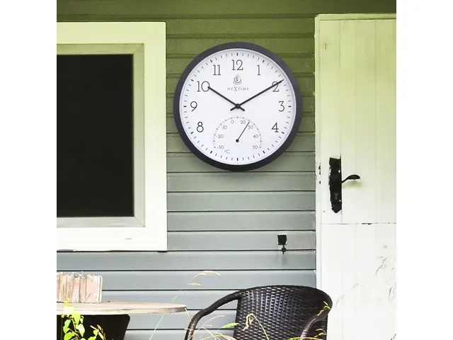 Buitenklok Nextime dia 30.5cm Marigold met temperatuur cijfers, zwarte