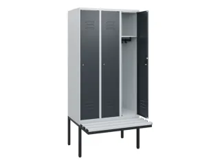 locker met bank,HxBxD 1950x900x815mm,3vak,vak B 300mm,cil.-slot - 2