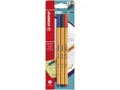Fineliner STABILO point 88 0.4mm blister à 3 kleuren assorti
