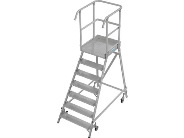 bordestrap,verrijdbaar,bordes H 1,7m,7treden,aluminium,4zwenkwielen